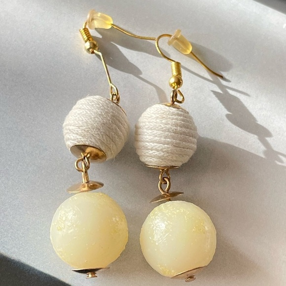 Fabric Pom Pom Drop Earrings - Picture 1 of 3